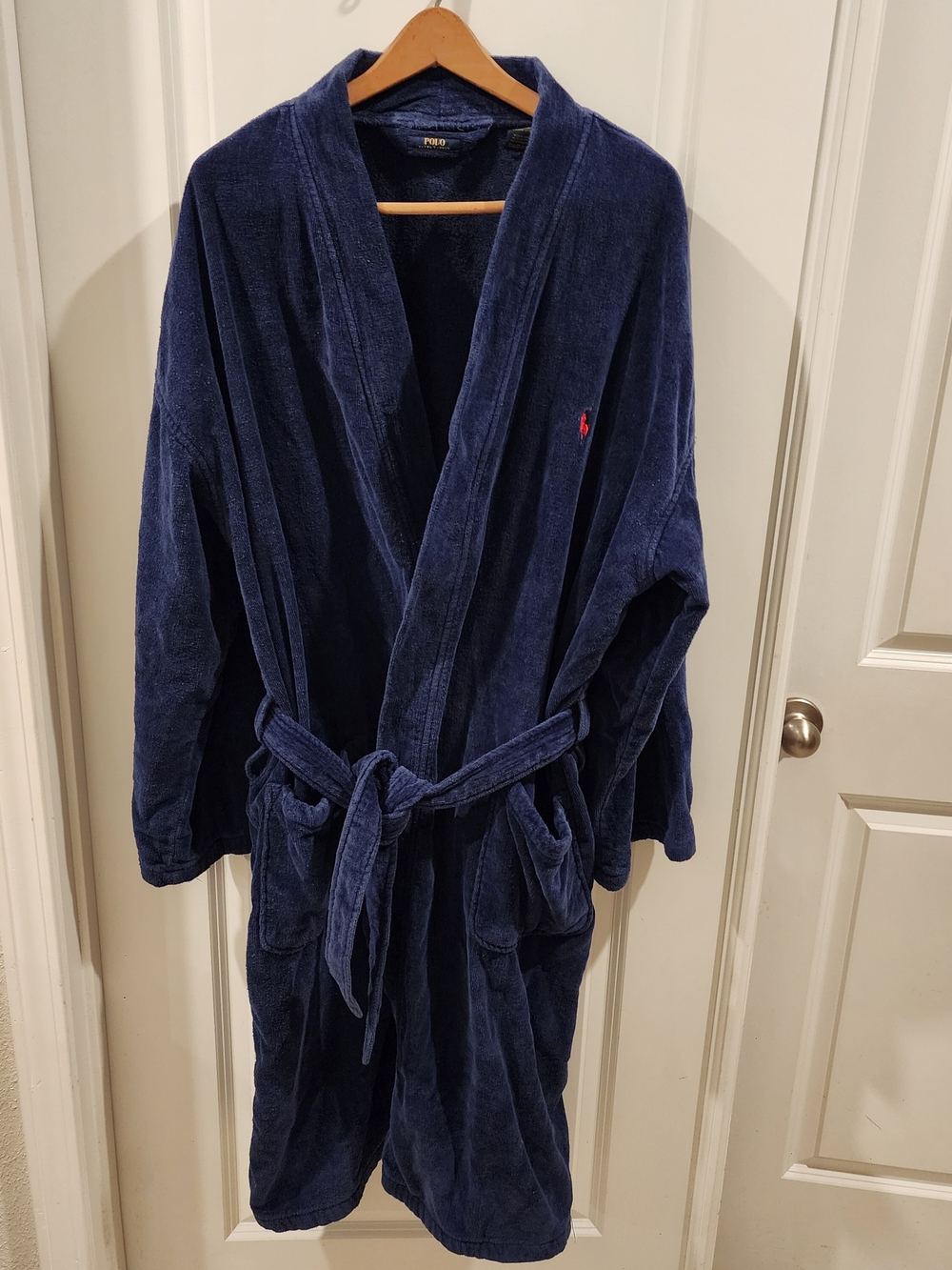 Polo Ralph Lauren Terry Cloth Blue Robe with Red Pony Logo L/XL EUC